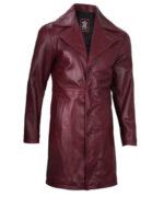 Real Leather Maroon Men's Four Button Coat