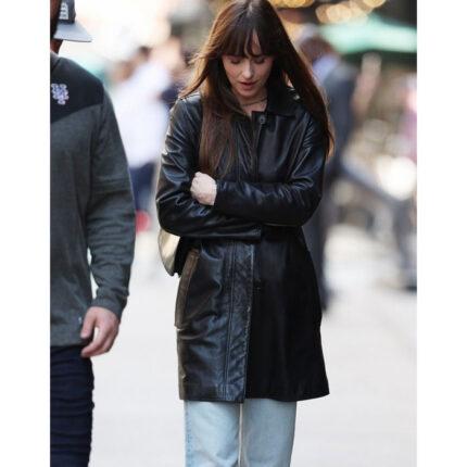 Dakota Johnson Black Leather Coat