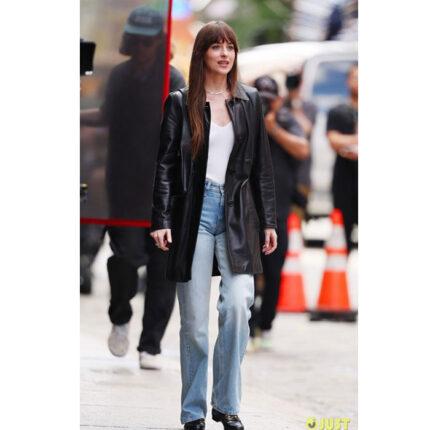 Dakota Johnson Materialists Leather Coat